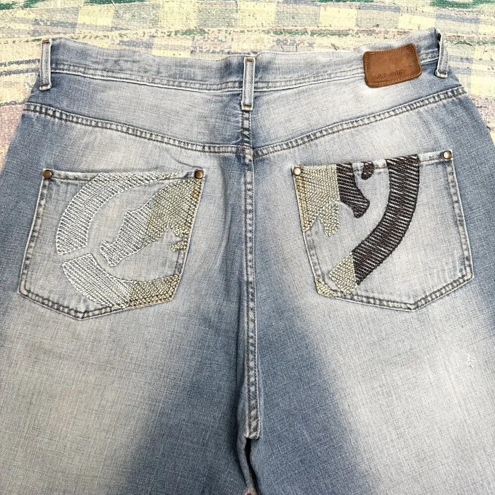 Vintage Y2K Ecko Unltd Light Wash Denim Short 38 Embroidered Pocket Rhino Baggy - Picture 3 of 13